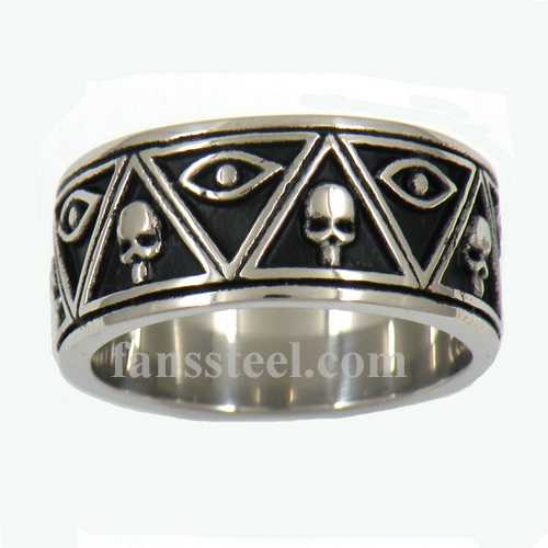 FSR13W48 triangle skull all seeing eye band ring - Click Image to Close